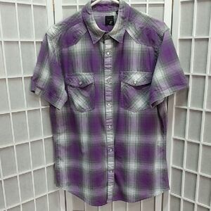 *J Ferrar Mens‎ Modern Fit Short Sleeve Plaid Button Up Shirt L/G Pearl Snaps